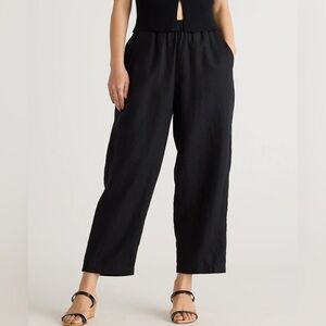 Quince Black Elastic-Waist Linen Pants Size L